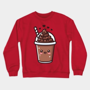 Kawaii Dark Hot Chocolate Milkshake with Chocolate Hearts | Design for Kawaii Food Lovers Crewneck Sweatshirt